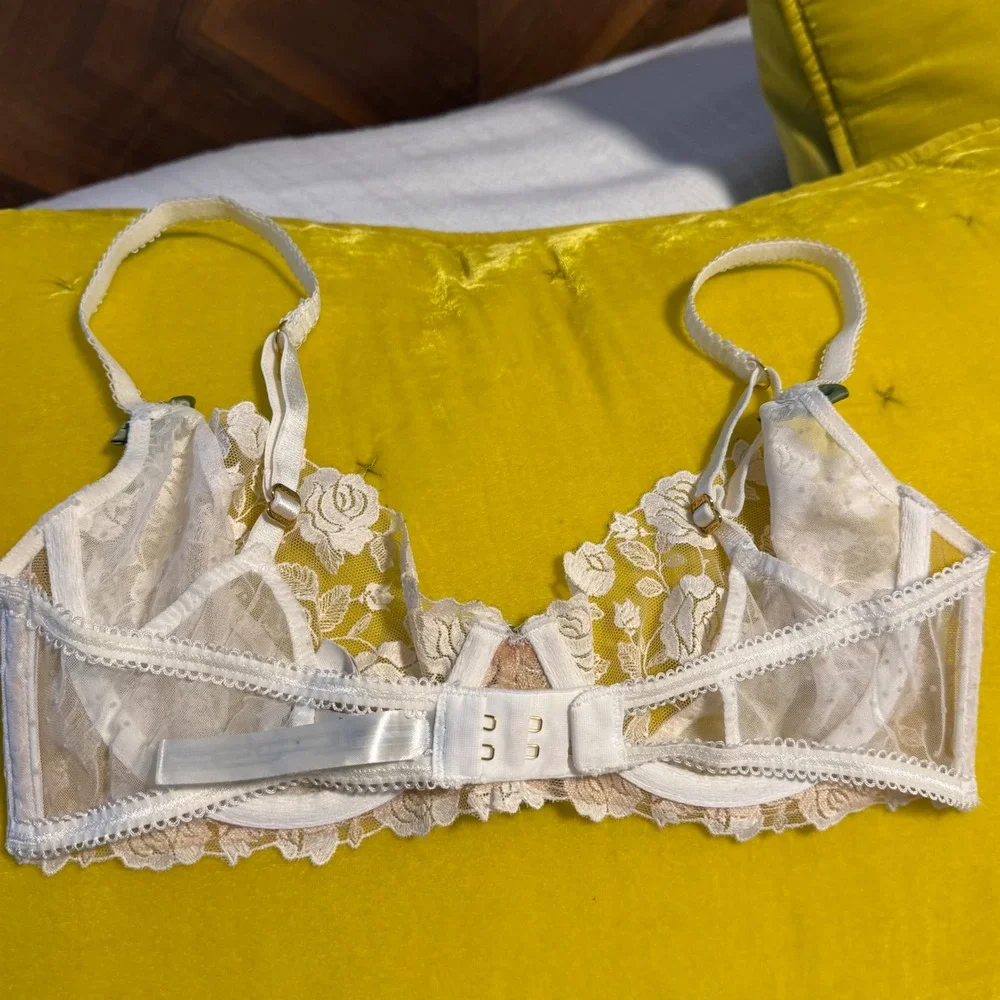 For Love & Lemons Sweetheart Floral Rose Lace Bra‎ White Cream Bridal Lingerie S